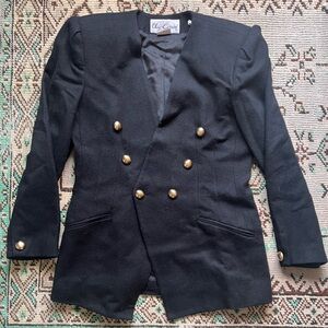 Vintage Black Oleg Cassini Blazer with Gold Buttons